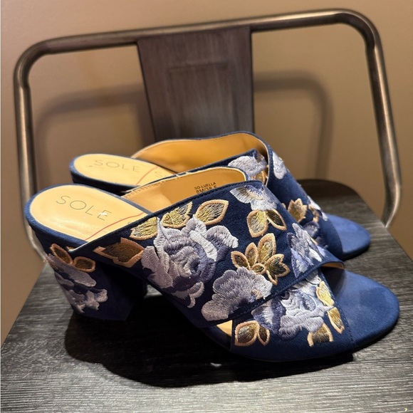 Sole Society Luella Floral Embroidered Heel Mules Sz 8 - Picture 1 of 12